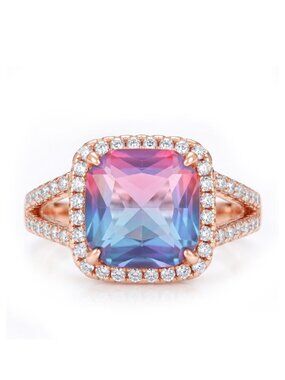 Rose Gold Ring, pink and blue tourmarine gemstone, 925 Sterling Silver